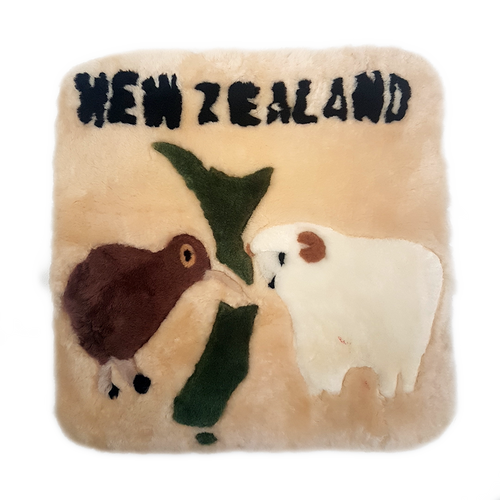 Auskin Short Wool Cushion Square - Kiwi and Sheep 45cm X 45cm