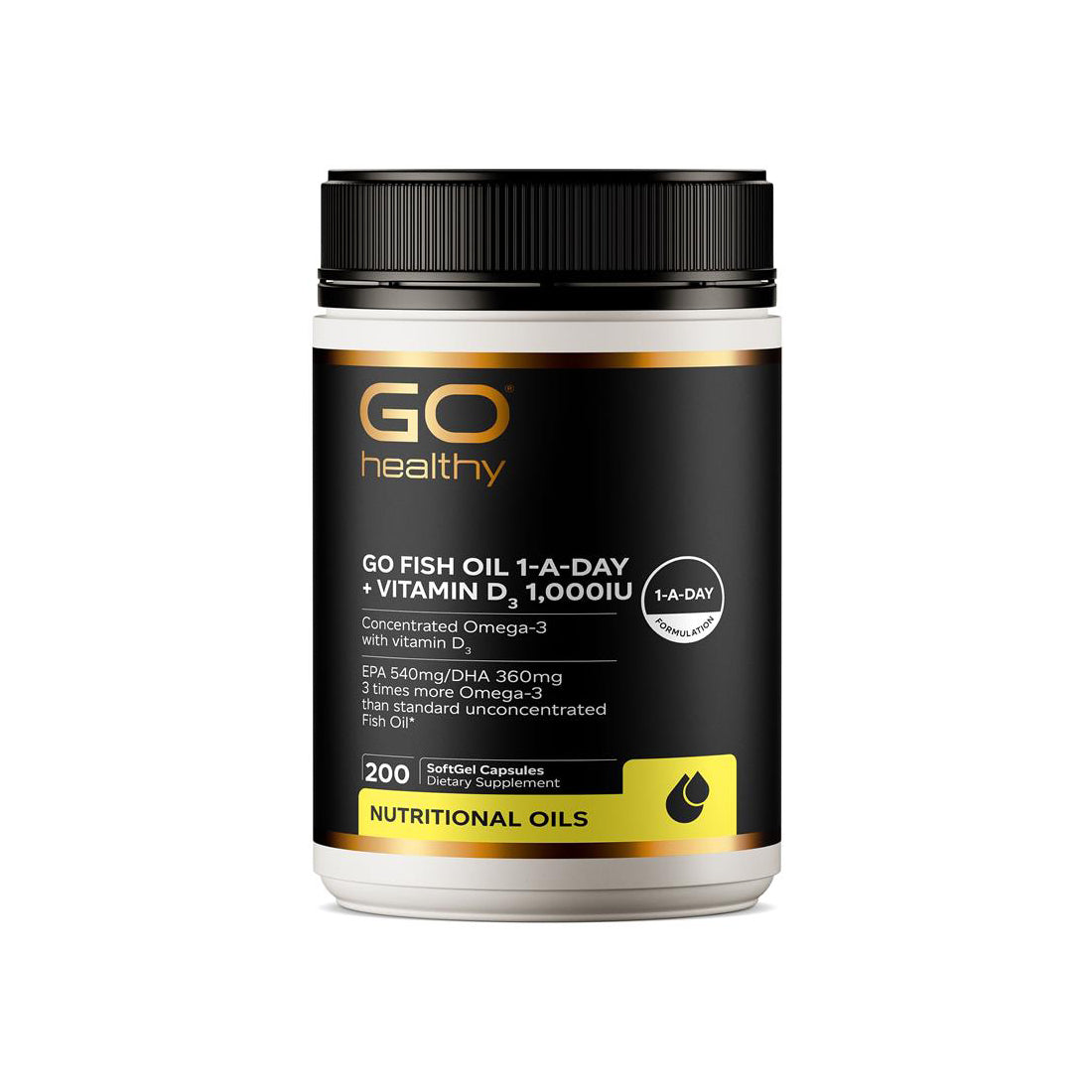 GO Healthy Go Fish Oil 1-A-Day + Vitamin D3 1000IU 200c