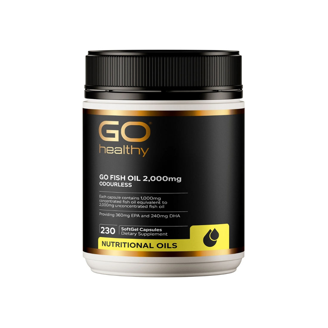 GO Healthy Go Fish Oil 2000mg Compact Odourless 230 Softgel Capsules