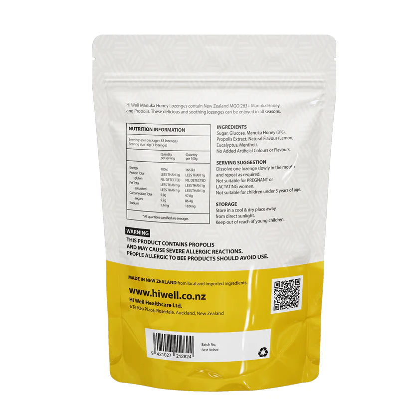 Hi Well Propolis Lemon & Manuka Honey Lozenges 200g