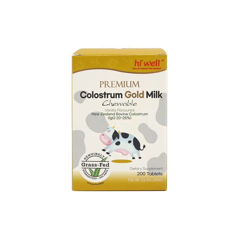 Hi Well Premium Colostrum Gold Milk Vanilla Flavoured 200 Chewable Tablets