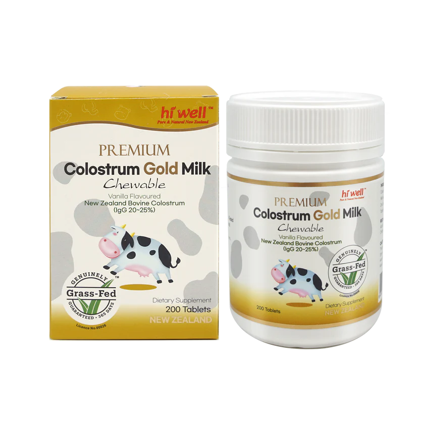 Hi Well Premium Colostrum Gold Milk Vanilla Flavoured 200 Chewable Tablets