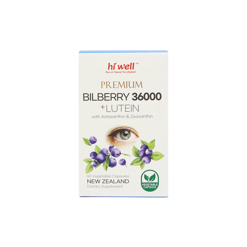 Hi Well Premium Bilberry 36000 + Lutein 60 Vegetable Capsules