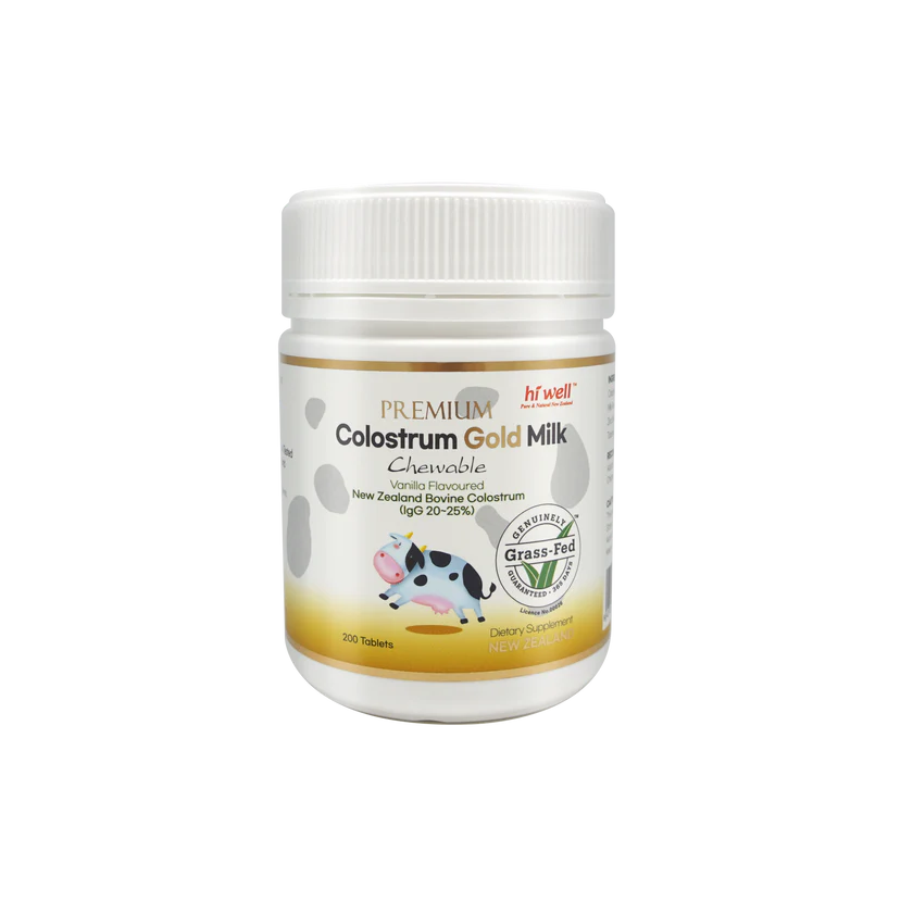 Hi Well Premium Colostrum Gold Milk Vanilla Flavoured 200 Chewable Tablets