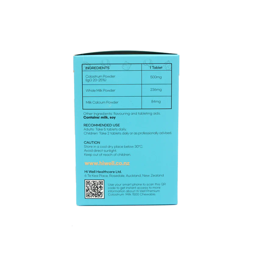 Hi Well Premium Colostrum Milk 1500 120Chewable Tablets